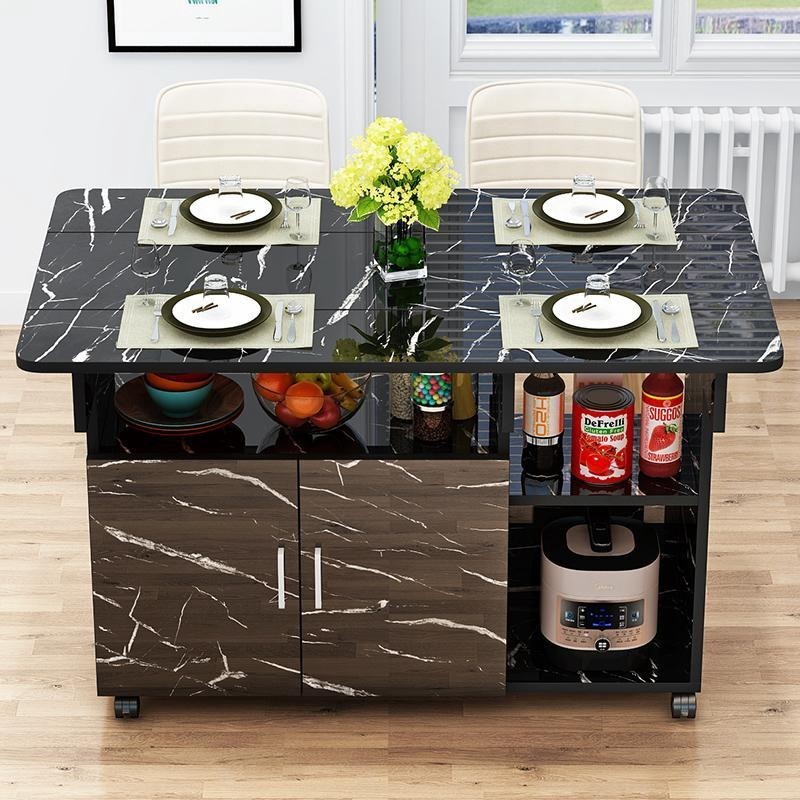 Dining Table with Marble Texture Folding Dining Table, Can Accommodate 4-8 People Dining