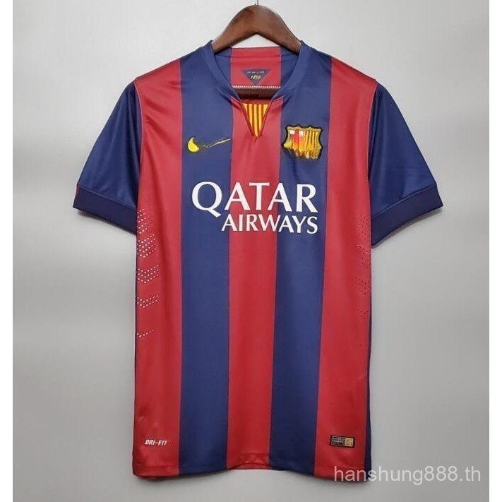 เสื้อฟุตบอลย้อนยุค 2014-15 เสื้อฟุตบอลบ้านบาร์เซโลนา NEYMAR JR MESSI เสื้อฟุตบอลชาย