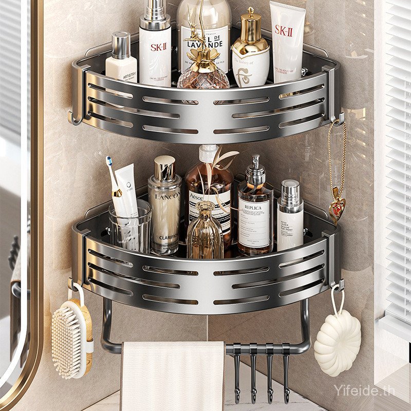 YFD Bathroom shelf no-drill wall-mounted bathroom corner shelf toilet washstand cosmetic corner stor