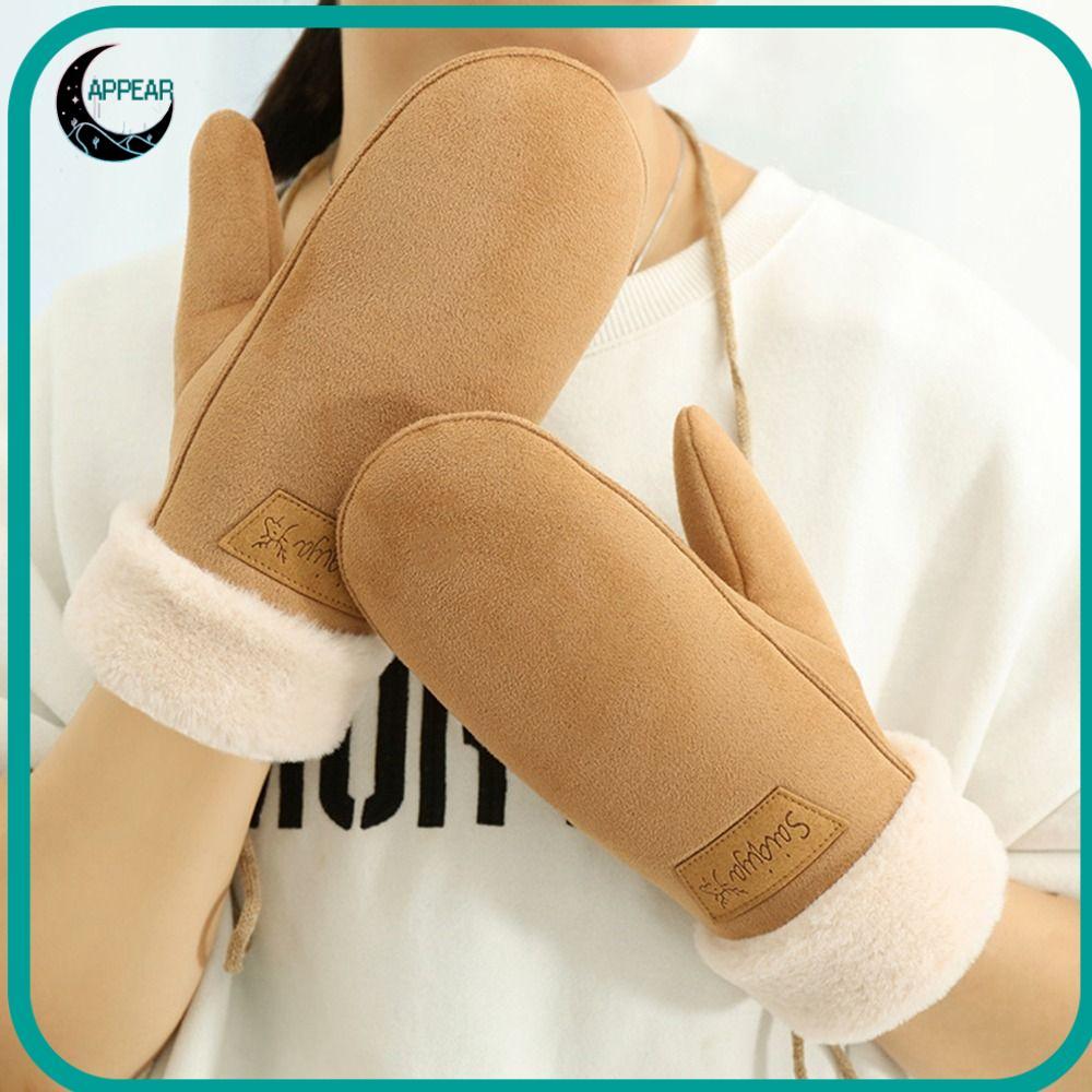 APPEAR 1 คู่ WARM Mittens, Plush Cuffs Faux Suede ถุงมือฤดูหนาว,นุ่มคอสายคล้องคอ WARM Faux Suede Mit