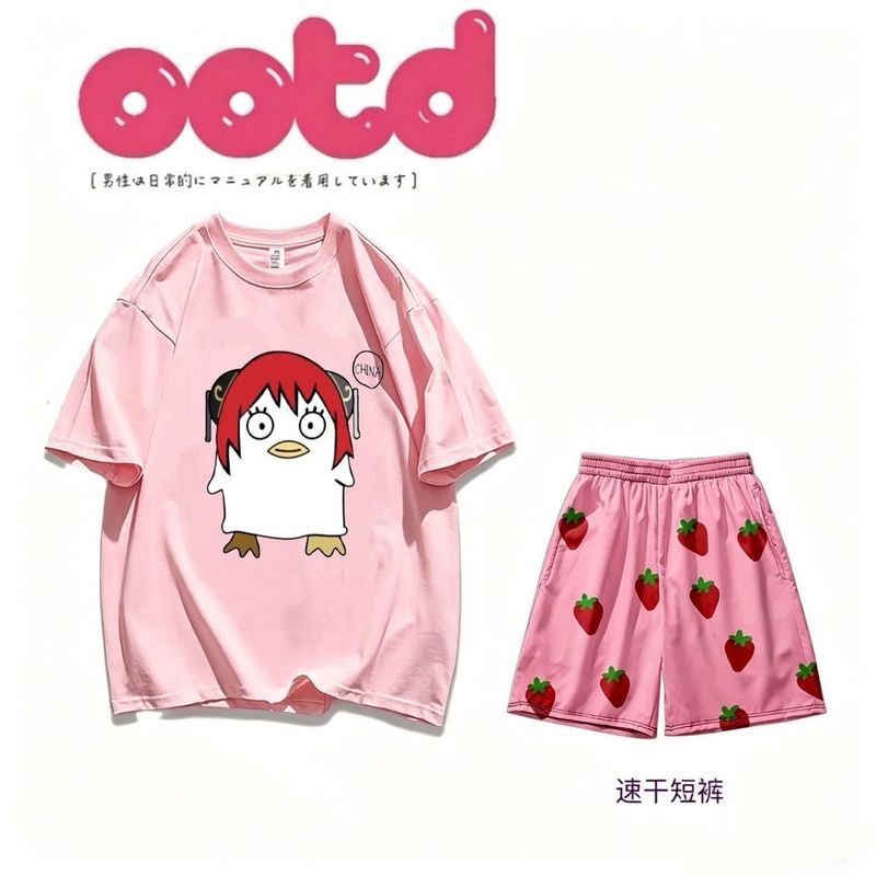 Gintama Strawberry Fat Times Sakata Gintama Okita Sogo Elizabeth 5 จุดกางเกงขาสั้นชุดผู้ชายผู้หญิง S