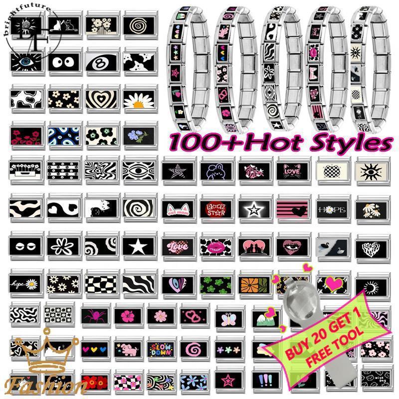 สร้อยข้อมือcharm fit สแตนเลส ขนาด 9 มม. สไตล์อิตาเลียนสีดำ สำหรับทำเองและใช้งานได้จริง