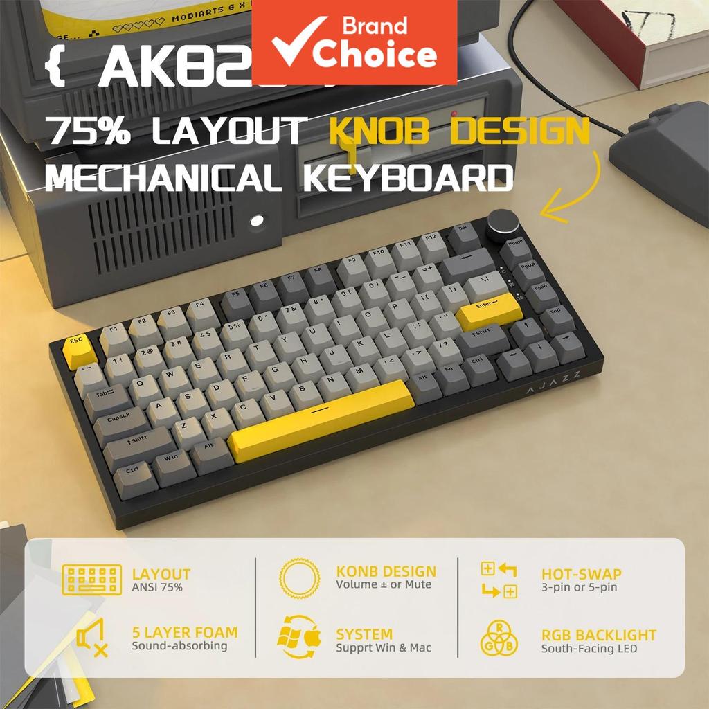 Ajazz คีย์บอร์ดแมคคานิคอลไร้สาย รุ่น AK820/AK820 Pro โหมดสามแบบ บลูทูธ 5.1 กัสเก็ต เปลี่ยนสวิตช์ได้ 