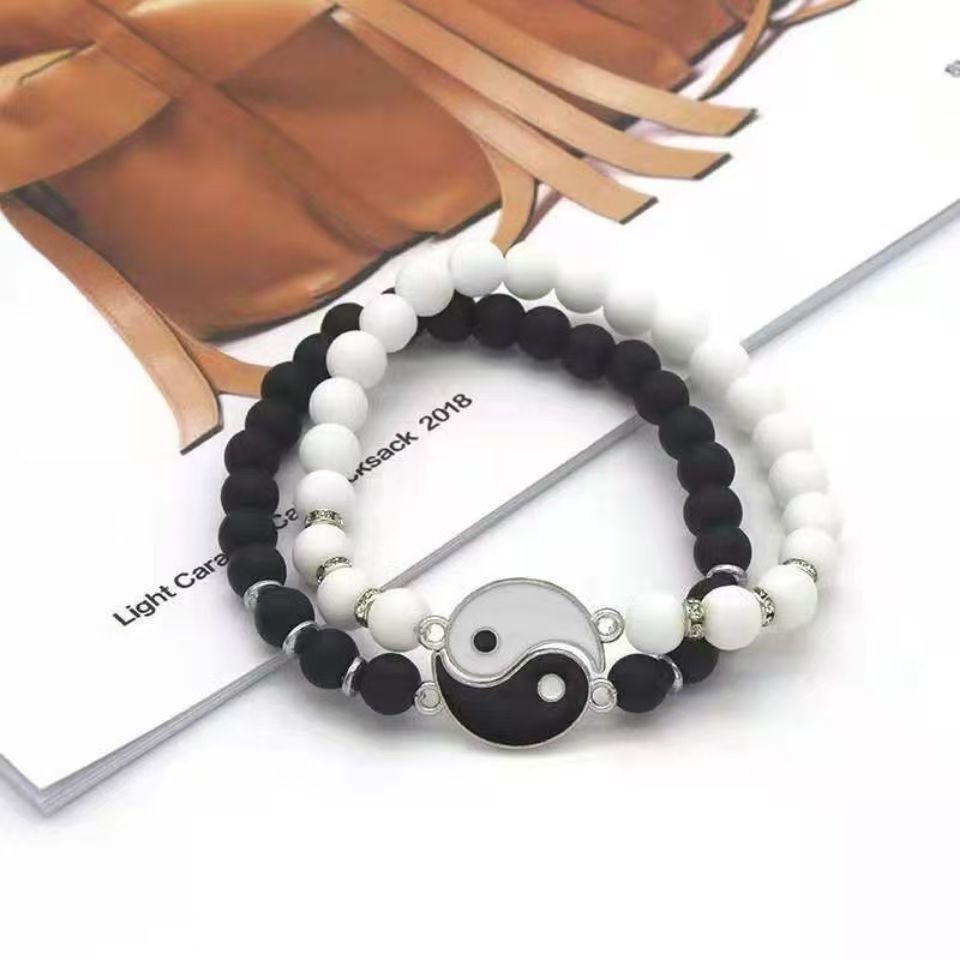 สไตล์ใหม่ Yin Yang Tai Chi Gossip Beaded All-Match Bracelet Bracelet Bracelet Unique Simple Couple B