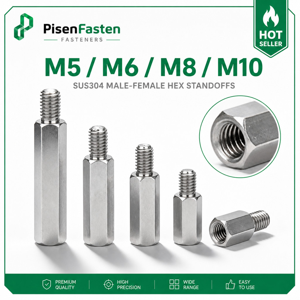 พร้อมส่ง น็อตเสารองหกเหลี่ยม สแตนเลส 304 เกลียวนอก-ใน ตัวผู้-ตัวเมีย Hex Standoff Spacer M5 M6 M8 M10