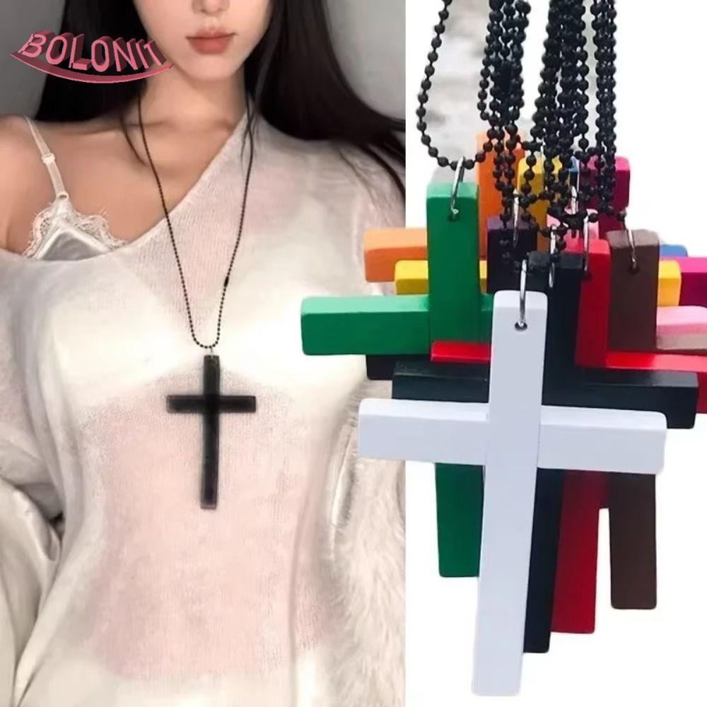 BO Punk Gothic สร้อยคอ, Charm CHAIN Choker Y2k ไม้ CROSS จี้,แฟชั่น Vintage สีขาวสีดําเสื้อกันหนาว C