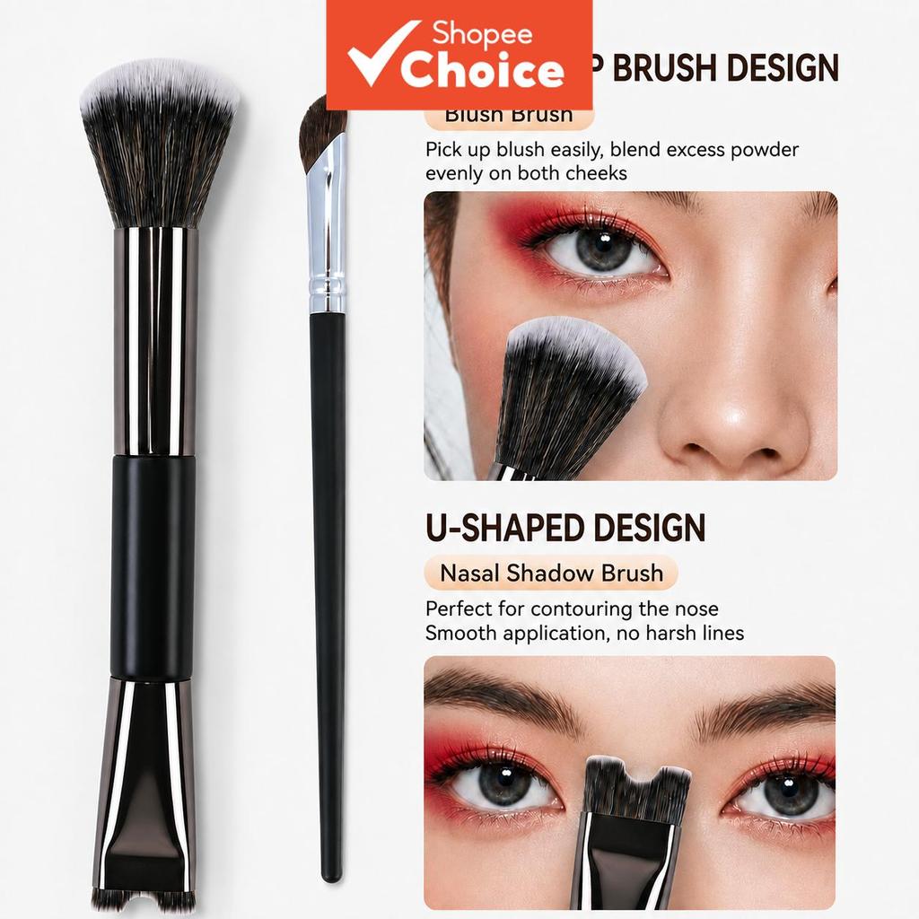 Dual-Ended Blush Nose Contour Brush 2-In-1, U-Shaped Shading Smooth Natural Definition Tool