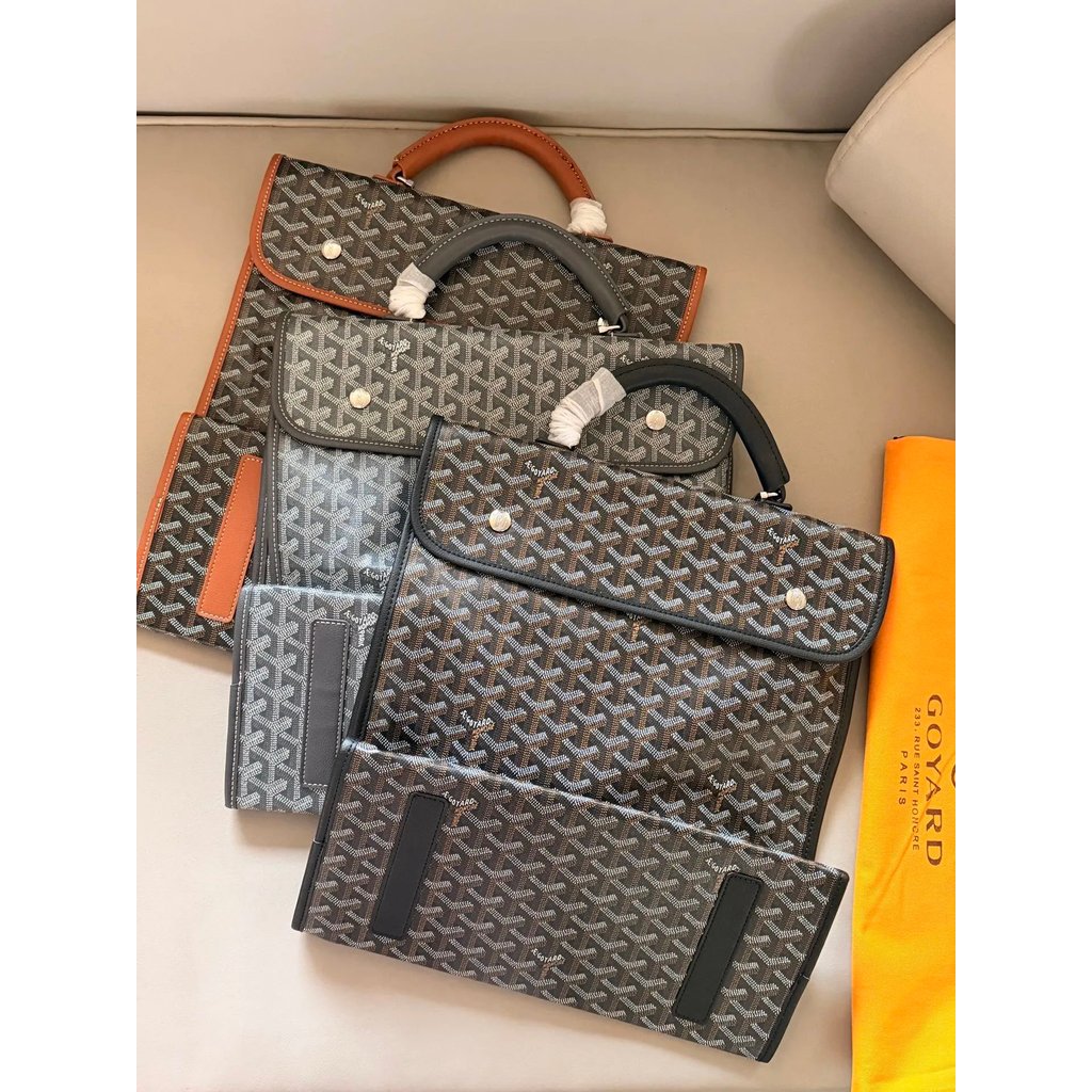 GOYARD Saint Leger ฟันสุนัข Y-Shaped Presbyopia พิมพ์เต็มรูปแบบพับหลายกระเป๋าผ้าใบขนาดใหญ่และหนังลูก