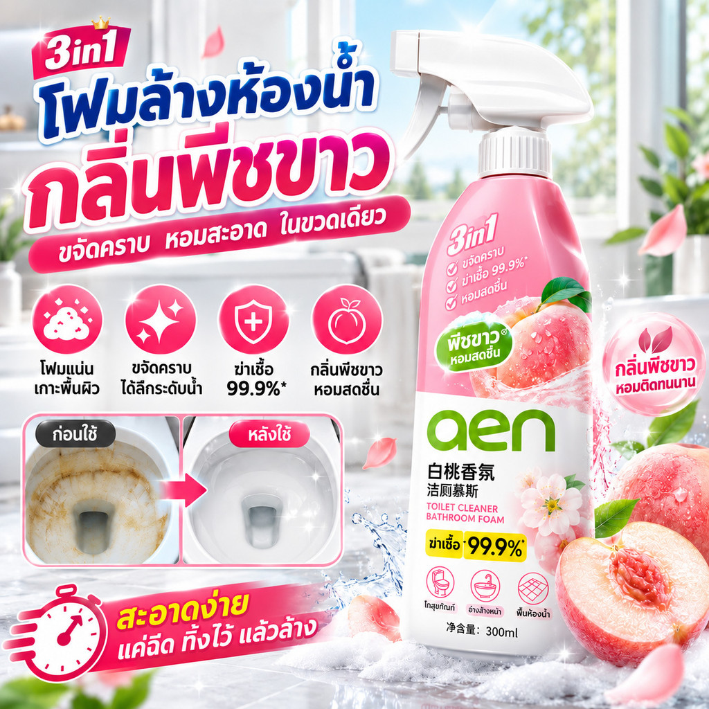 ลดกลิ่นไม่พึงประสงค์ มูสล้างห้องน้ำ 500ml ต้านเชื้อแบคทีเรีย ขจัดคราบฝังแน่น กลิ่นหอมสดชื่น