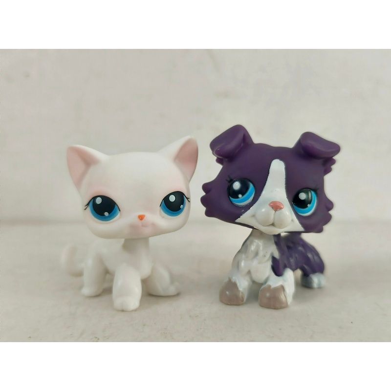 2 ชิ้น/ล็อต LPS รูปแมวสีม่วงสุนัข #1676#64  Littlest Pet Shop ของเล่น