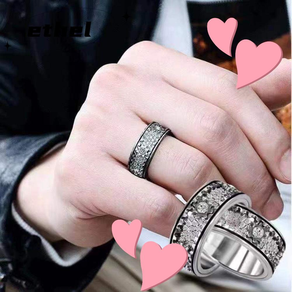 ETHEL Gear Spinner Rings Diamond Orate Mechanical Band Ring