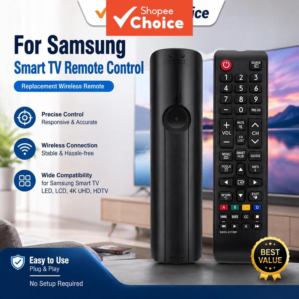 สําหรับรีโมททีวีซัมซุงแบบสากล ทดแทนการควบคุมแบบไร้สาย ใช้กับทีวี 4K UHD LED LCD HDTV