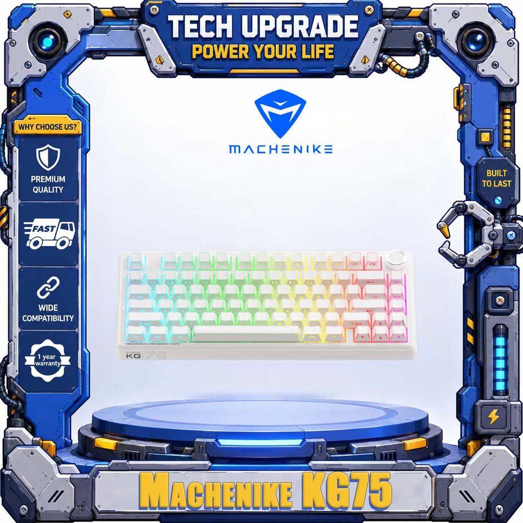 Machenike KG75 75% ปะเก็นคีย์บอร์ด 10000mAh แบตเตอรี่ 3 โหมด 2.4G บลูทูธ Hot‐Swap PBT ด้านข้างพิมพ์ 