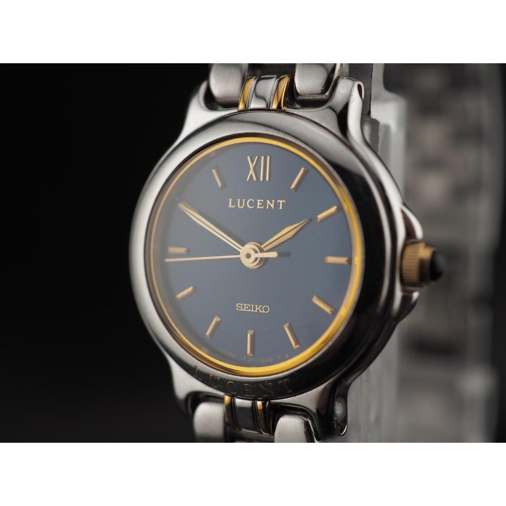 Vintage Seiko Lucent 1F21-0G90 Gold Blue Dial Roman Qz 22mm Womens Watch JAPAN