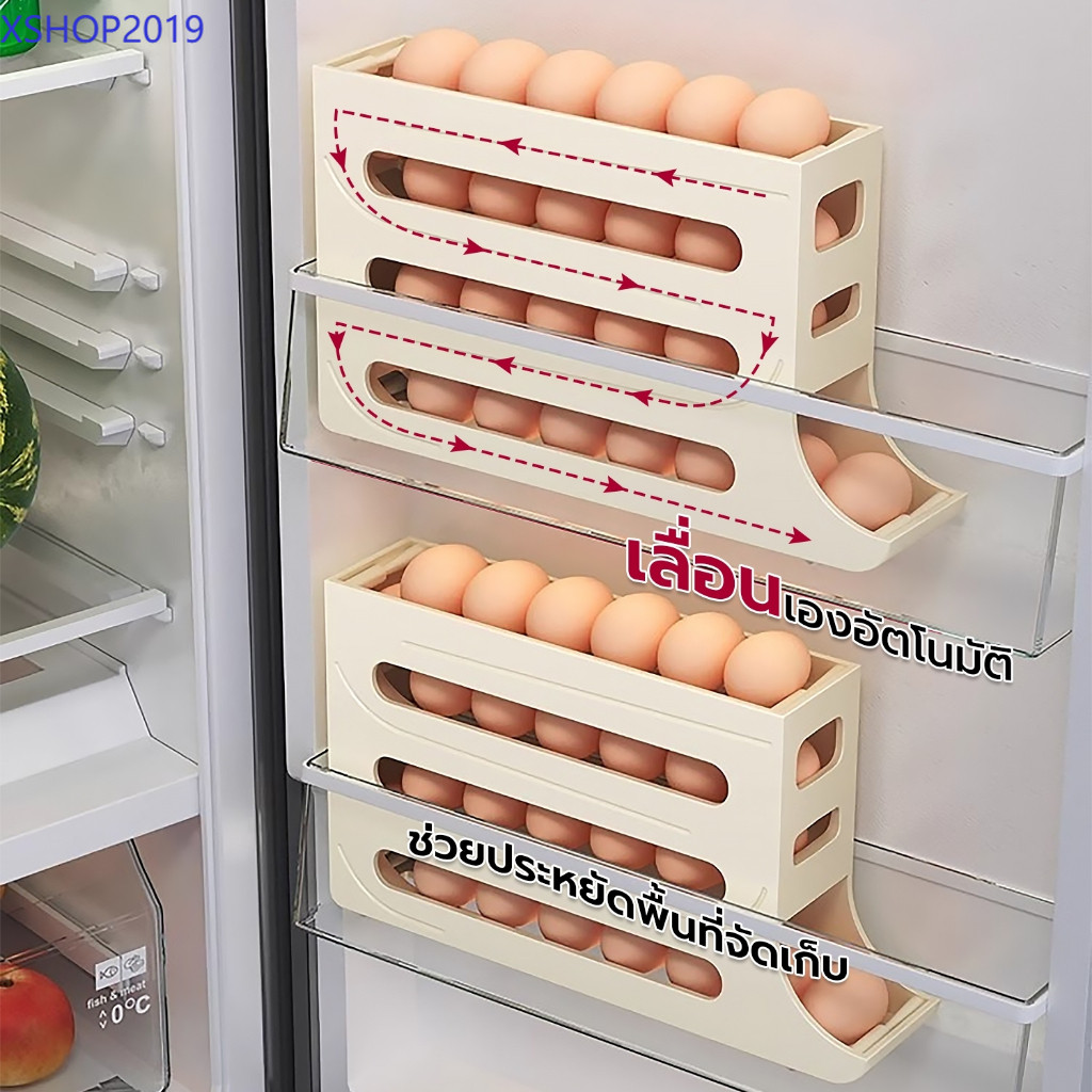 XSHOP2019กล่องเก็บไข่แบบเลื่อน ชั้นเก็บไข่ 4ชั้น บรรจุได้สูงสุด30ฟอง เลื่อนเองอัตโนมัติ วางในตู้เย็นได้ - รูปที่ 4
