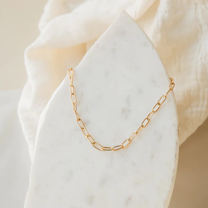 สร้อยคอยุโรปอเมริกันรุ่นใหม่ สไตล์เรียบหรูจากไทเทเนียมเหล็ก IPG14K โซ่เดี่ยว สำหรับสวมใส่องานแฟชั่นห