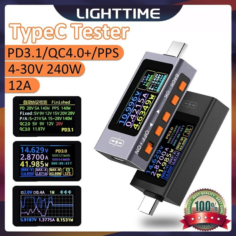 LIGHTTIME UT01C โวลต์มิเตอร์แบบดิจิตอล 240W TypeC เป็นเครื่องทดสอบ USB Fast Charging Trigger Meter H