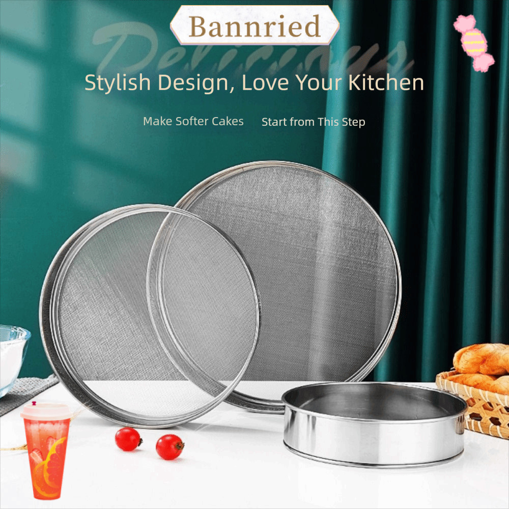 BANNRIEDSG ตะแกรงร่อนแป้งตาข่าย, รอบ 15/20/25/30 ซม. ตะแกรงแป้ง, เงินทนทาน Ultra-fine 60 ตาข่ายแป้งส
