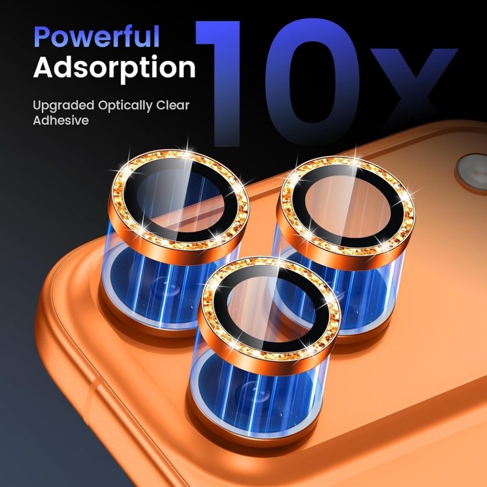 Cosmic Orange Diamond Full Cover เลนส์ป้องกันรอยขีดข่วนสําหรับ iPhone 17 11 12 13 14 15 16 Pro Max Plus Mini 17Air ติดตั้งง่ายกล้องกระจกนิรภัยป้องกันฟิล์ม