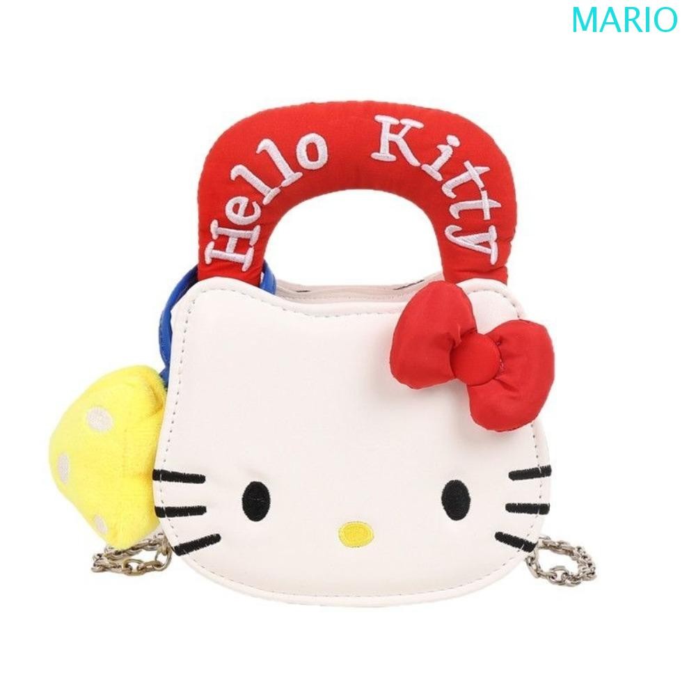 MARIO Hello Kitty Crossbody Bag, Bow Cartoon KT Cat Shoulder Bag, Cute Chain Anime Cosmetics Storage