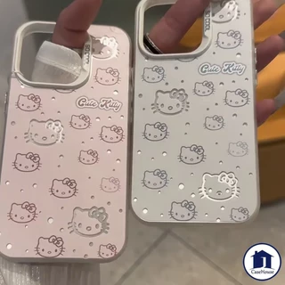 เคส IMD ชุบลายแมวคิตตี้สุดแฟชั่นเรียบง่ายเข้ากันได้กับ iPhone 11 17 14 16 15 13 12 Pro Max XR 16 7 8 Plus SE XS X