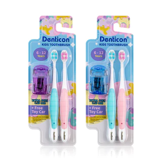 Denticon Kids Toothbrush 6-12yrs 2pcs [Free! Toy Car Random Color] เดนติคอน แปรงสีฟันสำหรับเด็กอายุ 6-12 ปี.