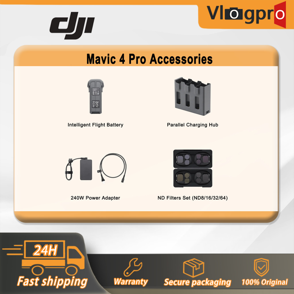 อุปกรณ์เสริม DJI Mavic 4 Pro-แบตเตอรี่เที่ยวบินอัจฉริยะ/ฮับชาร์จ Parallel/ND ชุดตัวกรอง (ND8/16/32/64) อะแดปเตอร์ไฟ/240W