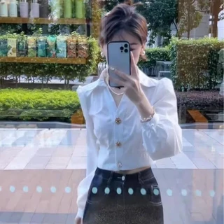 Red Berryเสื้อเชิ้ตแขนยาวทรงหลวมสไตล์ฝรั่งเศสฤดูใบไม้ร่วงสำหรับผู้หญิงเอวW673