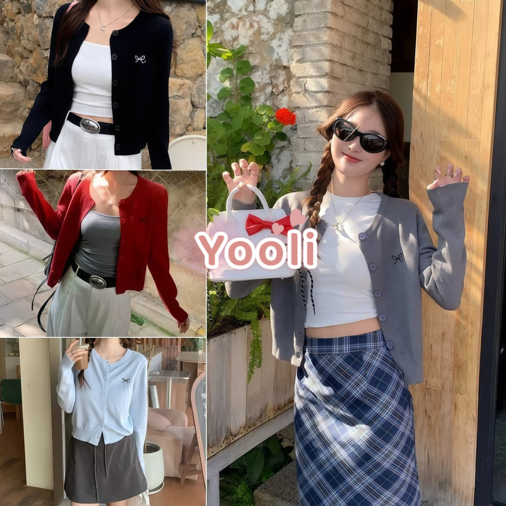 เสื้อคาดิแกรนไหมพรมแขนยาว คอกลม ปักฌบว์ที่หน้าอก เสื้อแขนยาว - Z-YX12