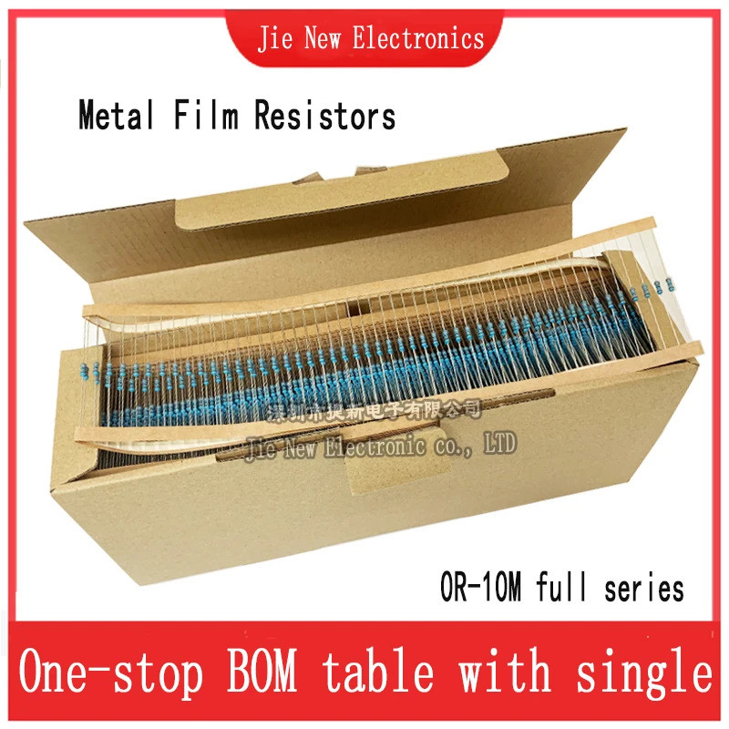 5000pcs 1/4W ความต้านทาน 0.1R ~ 2.2M 1% โลหะฟิล์ม Resistor Series 0.25W 1R 10R 47R 100R 220R 470R 1K