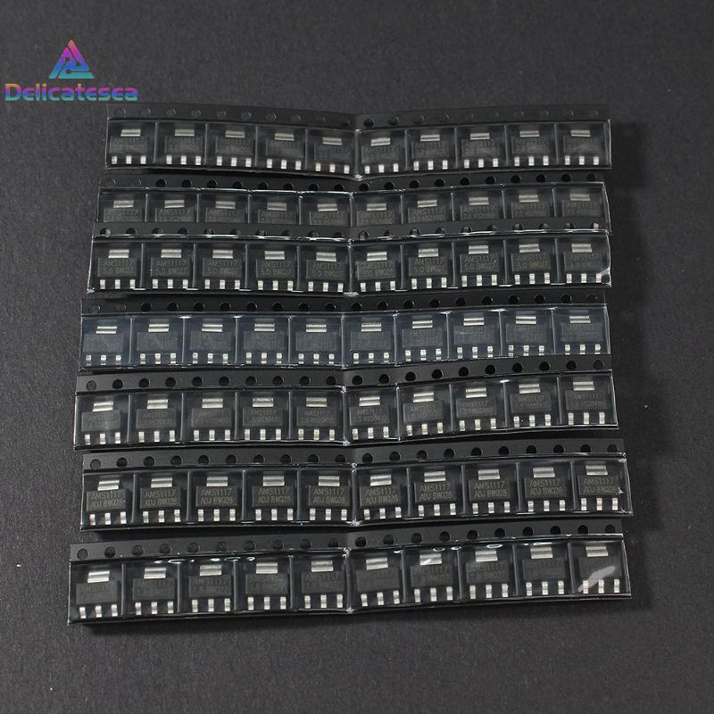 [Delicatesea] SOT-223 70PCS ชุดปรับแรงดันไฟฟ้า AMS1117 AMS1117-3.3V AMS1117-ADJ AMS1117-5.0V AMS1117
