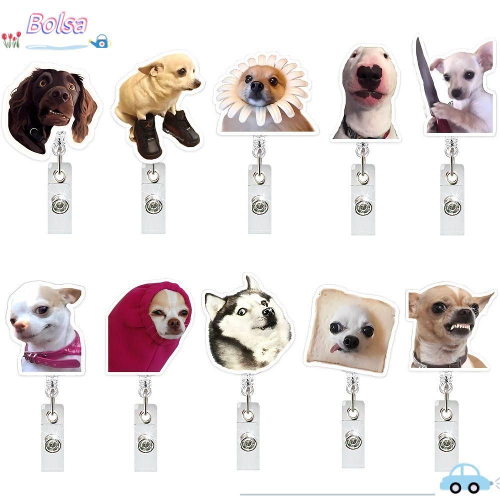 BOLSA พวงกุญแจสุนัข, Lanyard Dog Memes Series Memes Badge Reels, ของขวัญอะคริลิค Retractable กระเป๋า