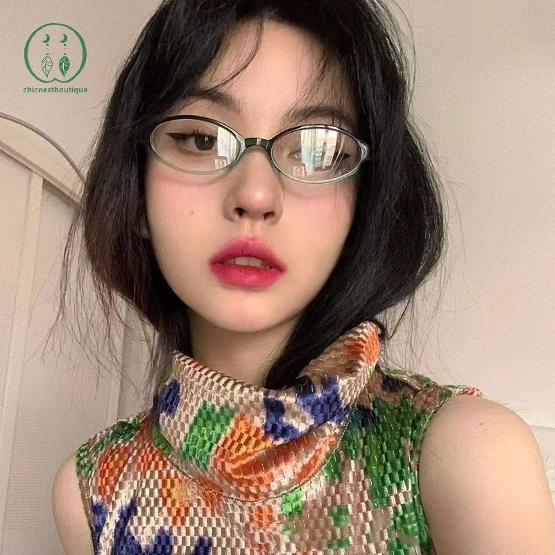[Chicnest] Retro Small Frame Girl Glasses Fashion Style Retro Oval Glasses Womens Glasses Decorative