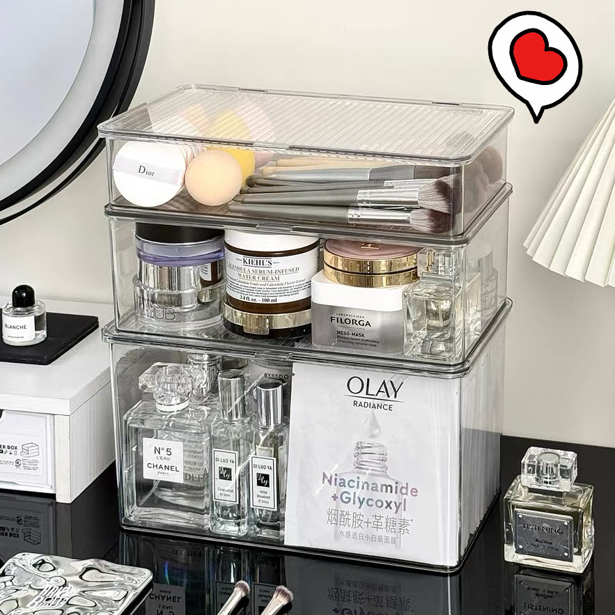 กล่องใส่ของมีฝาปิด กล่องเก็บของอเนกประสงค์ โปร่งใสเหมาะสำหรับเครื่องสำอางและหนังสือ ATTCH