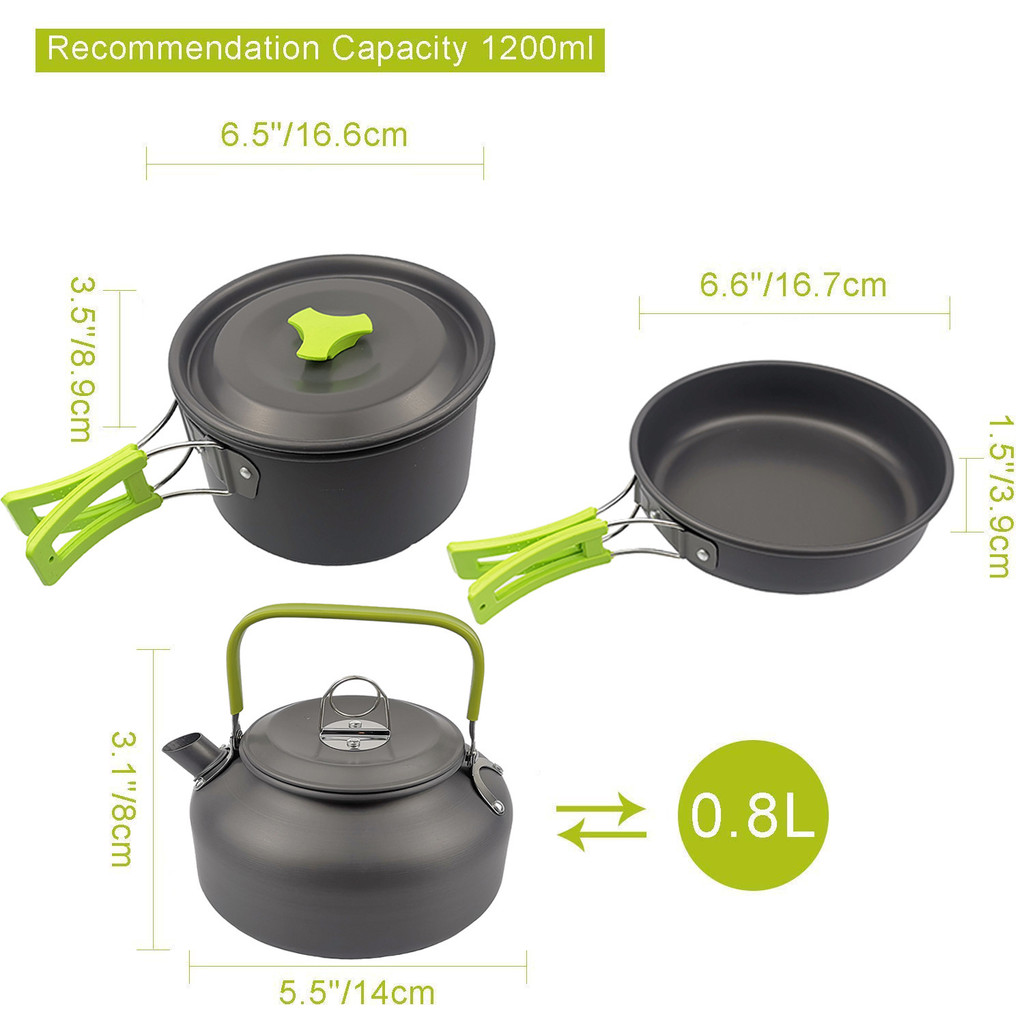 Amazon ผลิตภัณฑ์กลางแจ้ง 2-3 คน Camping ชุดหม้อแบบพกพา Hard Alumina Pot เครื่องครัวพร้อมบนโต๊ะอาหารข