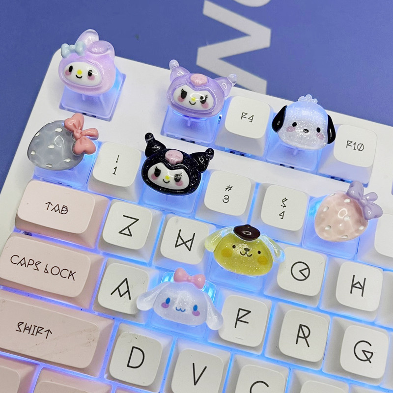 keycap ไฟลอด keycap ต้นฉบับการ์ตูนอะนิเมะโปร่งแสง Yugui สุนัข Keycap Kuromi Melody พุดดิ้งสุนัขคีย์บ