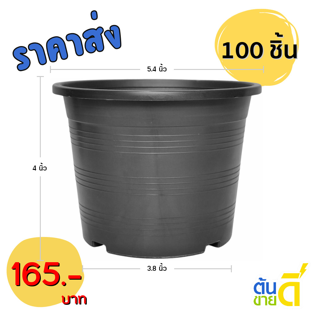 กระถาง กระถางต้นไม้ กระถางพลาสติก เบอร์ 5 6 5 5.4 5.5 นิ้ว สีดำ 100 ใบ ยกมัด ยกกระสอบ