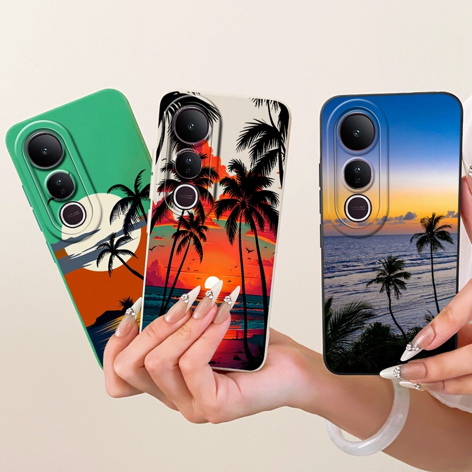 สําหรับ Vivo V50 Lite 5G V2440 ปลอกหรูหรามะพร้าว Tree Sunset Candy ทาสีซิลิโคนนุ่มสําหรับ Vivo V50 5