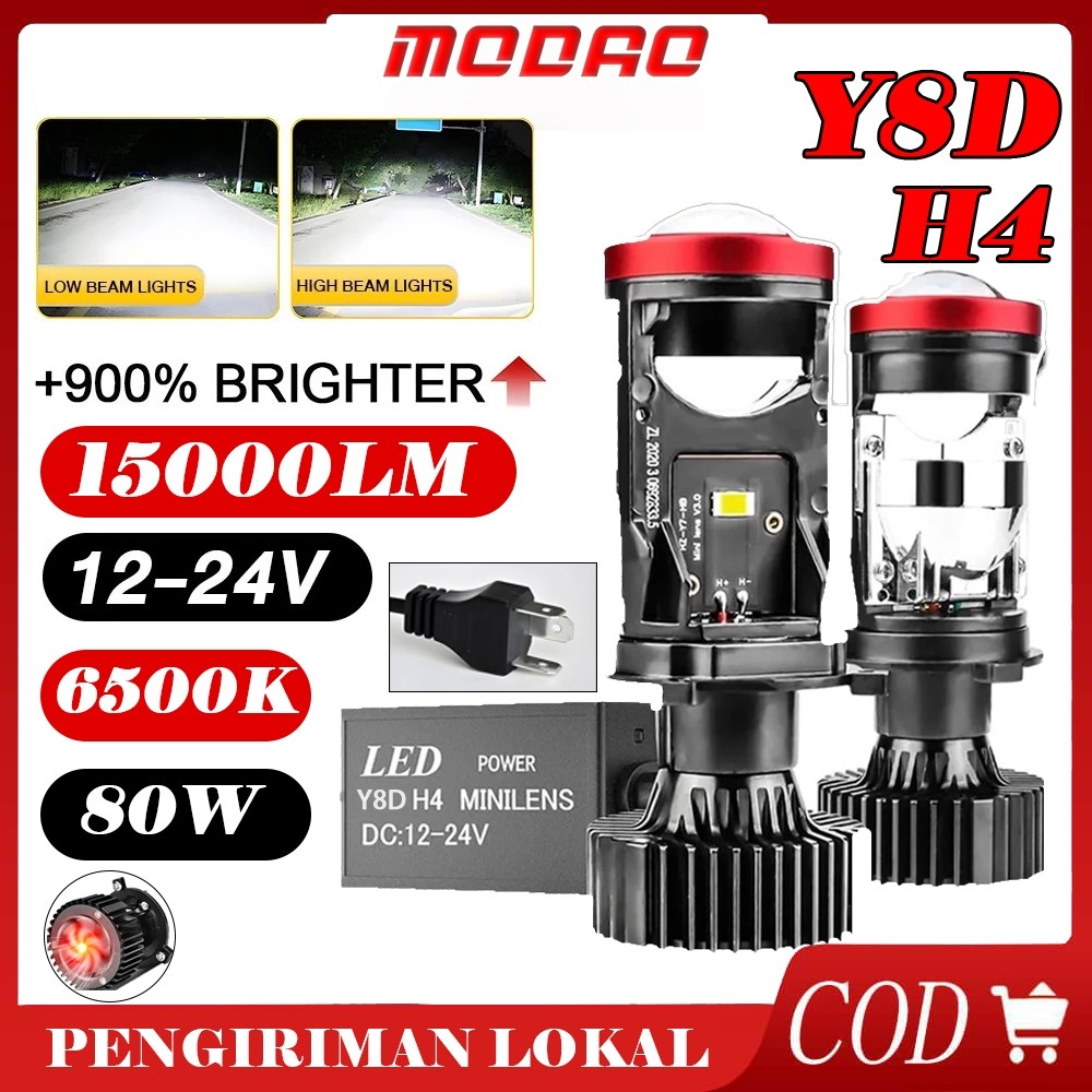 CAHAYA HORANSHOP Y8D H4 มินิโปรเจคเตอร์พลังงานสูง 80 วัตต์รถยนต์และรถจักรยานยนต์ไฟ Led พร้อมพัดลมเลน