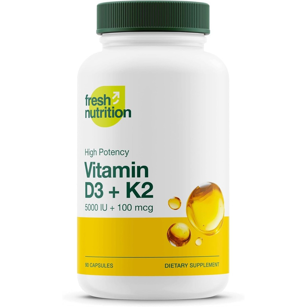 Nutrition Vegan Vitamin D3 + K2 Capsules - 5000 IU D3 + 100mcg K2 as MK-7 for Optimal Absorption - I