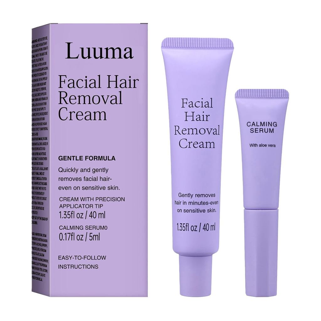 ครีมกําจัดขนบนใบหน้า Luuma, เครื่องกําจัดขนอย่างอ่อนโยนพร้อมเซรั่มสําหรับผู้หญิง, ครีมกําจัดขนติดทนน