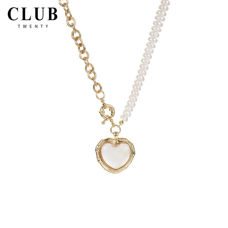 จี้สร้อยคอสไตล์อินญี่ปุ่น ลายเหมือนกระดูก มุก และโซ่ไฟฟ้า ทองแท้ EMC7