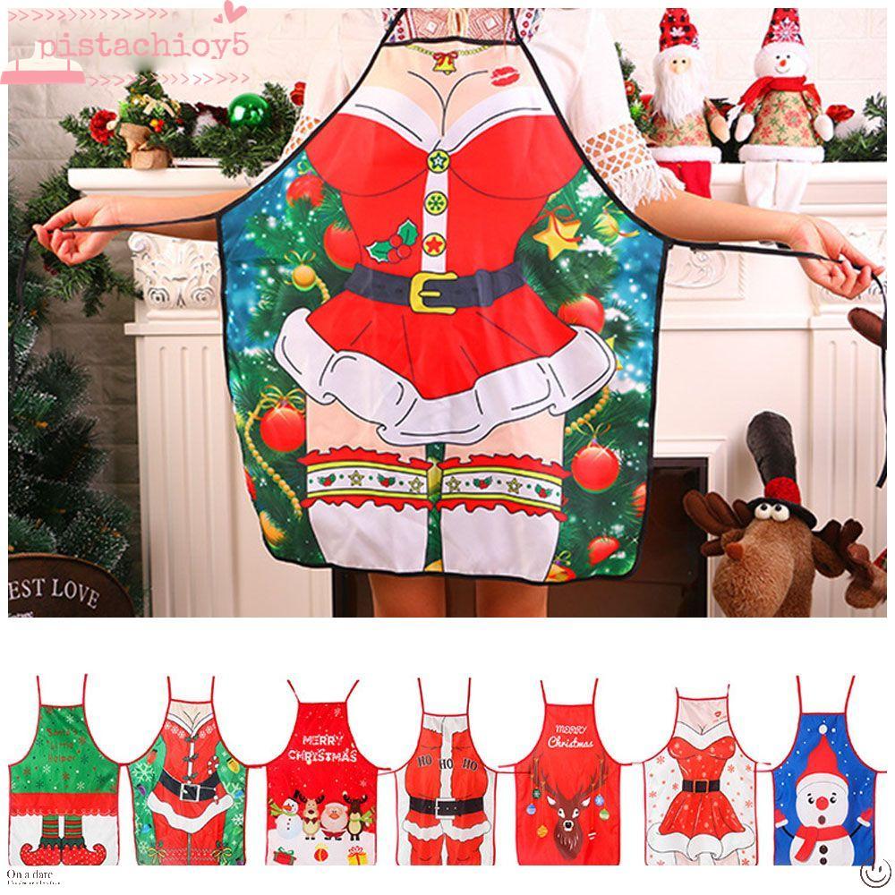 PISTACHIO คริสต์มาสผ้ากันเปื้อน Xmas ตกแต่ง Merry Christmas Coffee ตกแต่ง Props อุปกรณ์ทําอาหาร Bibs