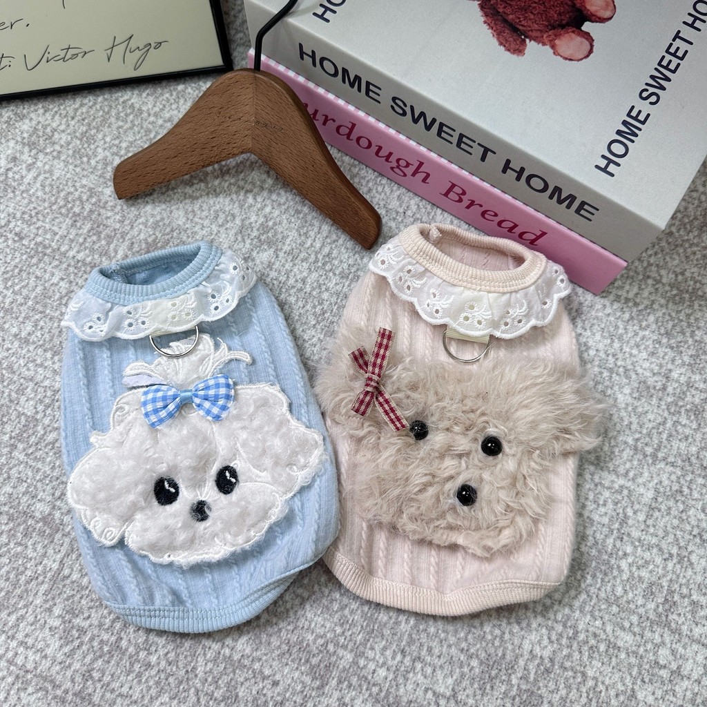 เสื้อผ้าสุนัขฤดูใบไม้ร่วงฤดูหนาวรูปแบบใหม่แปรงผ้าฝ้ายน่ารักเสื้อกั๊กลูกสุนัขกับฉุดตุ๊กตาแมวเสื้อผ้าสุนัขขนาดเล็ก