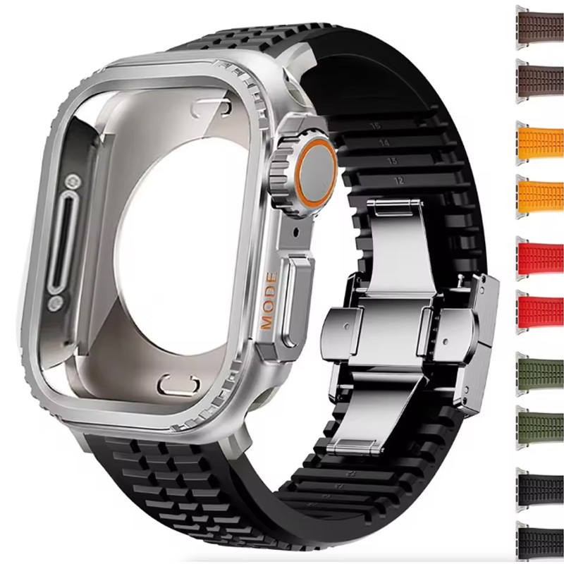 เคสโลหะ + สายซิลิโคนกีฬาสําหรับ แอปเปิล ดู พิเศษ 3/2 49 มม. ชุด 11 10 46 มม. ฉันดู ชุด 9 8 7 6 กับ 5 45 มม. 44 มม.