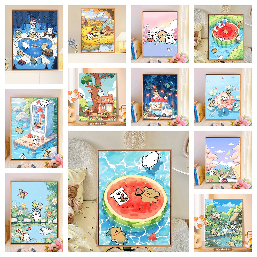 [KS]  ‌การ์ตูนน่ารักสายลูกสุนัข 5ง ภาพวาดเพชรเต็มเพชรห้องนั่งเล่น เพตเพชร ปักครอสติห้องนอนห้องรับประทานอาหารเพชรเย็บปักถักร้อยตกแต่งบ้าน 30x40 ซม./40x50 ซม.