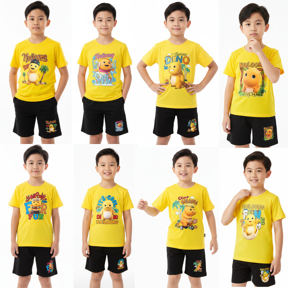 DINO NAILONG PICTURE SHORTS SUIT / UNISEX CHILDRENS SUIT / DINO CHILDRENS CLOTHES