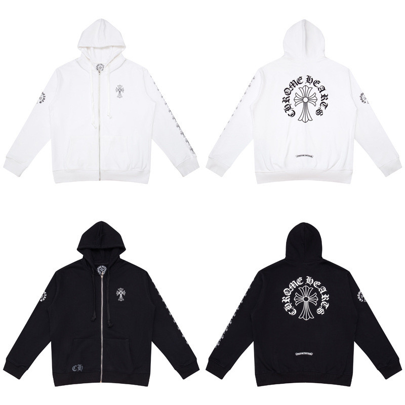 Chrome Hearts Chrome Hearts เสื้อสเวตเตอร์มีฮู้ดคาร์ดิแกนผ้าฝ้ายแท้เทอร์รี่ซิป