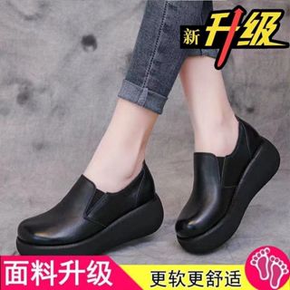 รองเท้าผู้หญิง LDT0 สไตล์เรโทร wedge หนา หนังแท้ ไม่เลื่อน ม…