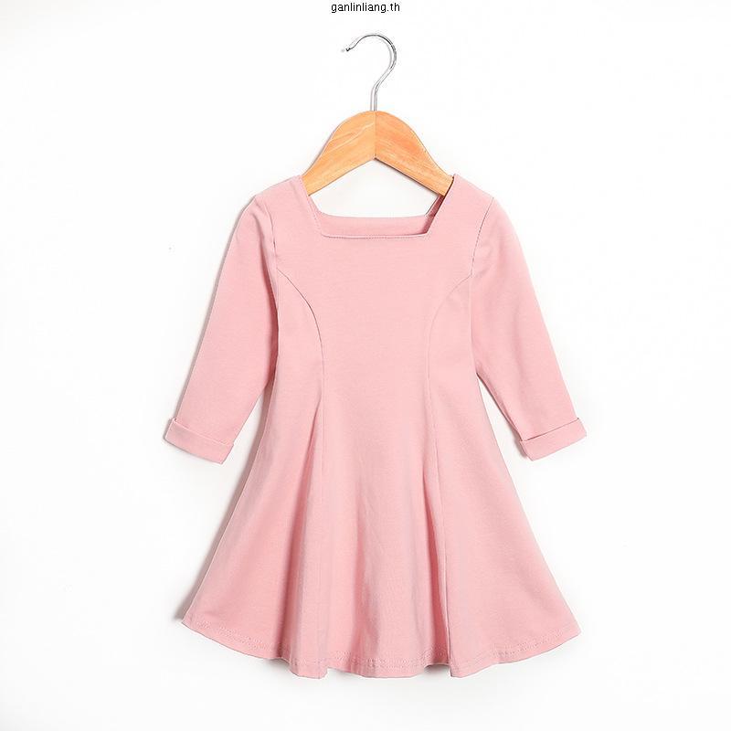 Chf- ชุดเดรสแขนยาว คอสี่เหลี่ยม ทรงเอ สีพื้น แฟชั่นฤดูใบไม้ร่วง สําหรับเด็กผู้หญิง